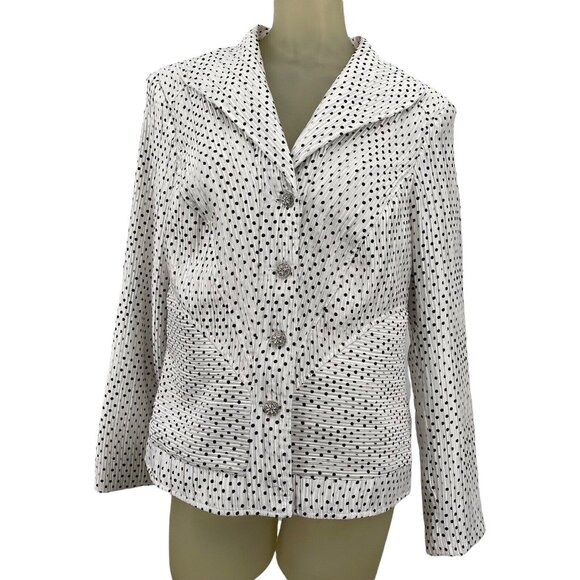 Jackie Jon Women's Jacket blazer Satin PolkaDot Lined Rhinestone buttons Size 14 - Picture 1 of 6